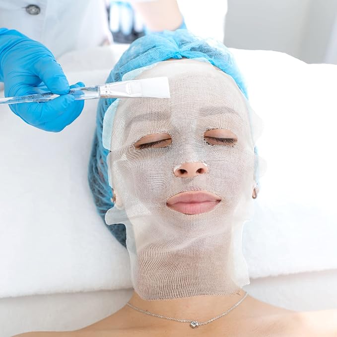 Maitys 150 Pieces Pre-cut Gauze Facial Cotton Beauty Face Pads Gauze Skin Care High Frequency for Facial Spa(10 x 12 Inch,Rectangle Face Style)
