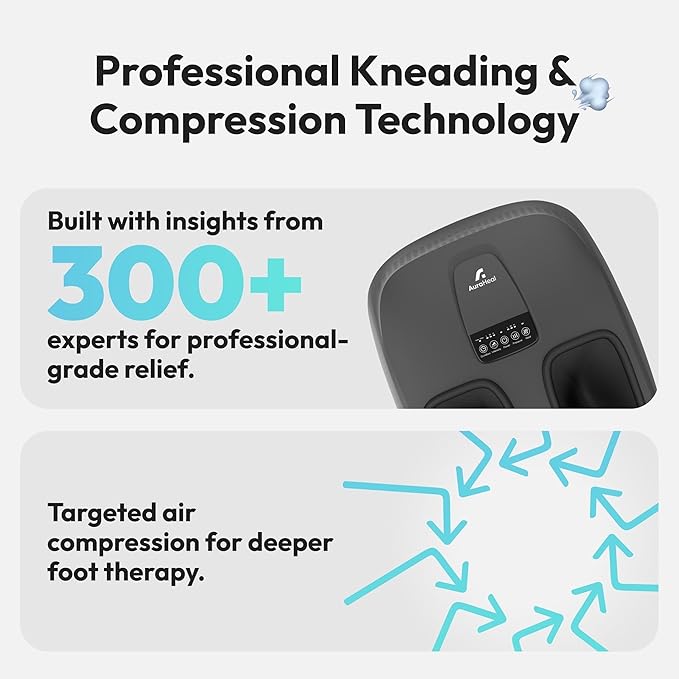 Shiatsu Foot Massager with Heat & Deep Kneading - Relieves Plantar Fasciitis, Neuropathy & Foot Fatigue - Features Adjustable Heat & 3 Compression Setting - Fits Up to Men’s Size 14