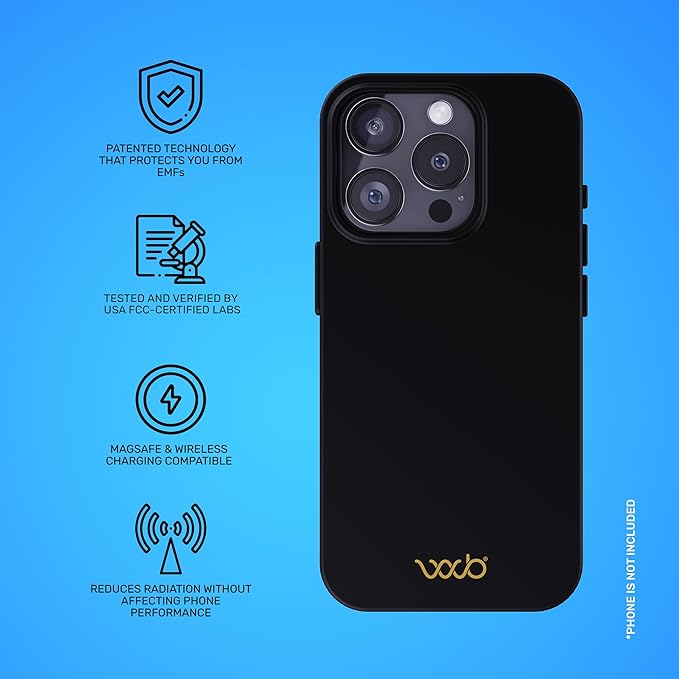 WAVEBLOCK EMF Protection Silicone iPhone Case, Radiation Blocker Cell Phone Case, 5G Shield Reduction, Lightweight, USA Patented and Tested in FCC Lab, iPhone 15 Pro Black
