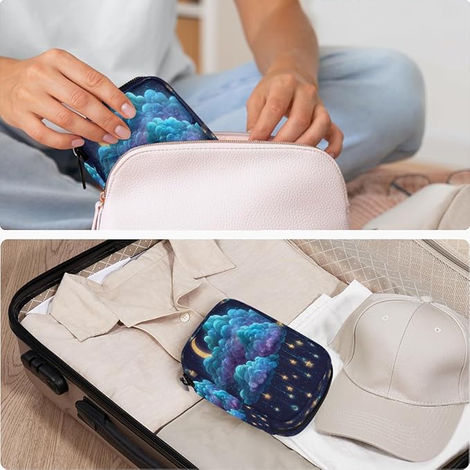 Stars Clouds Moon Pill Case Everyday Travel, 7 Day Weekly Medicine Pill Box Compact Portable Pills Bottle Organizer with Zipper for Daily Vitamin Medicine Holder Bottle Organizers Bag