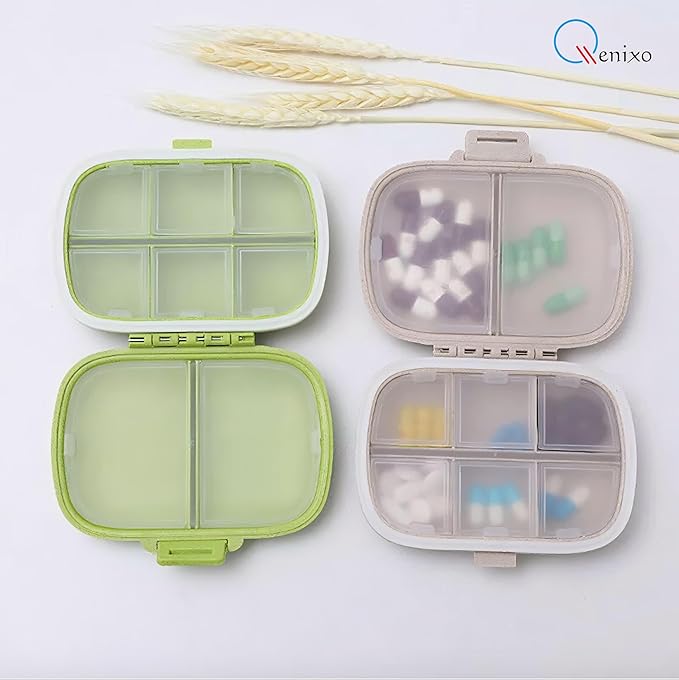 Qenixo® Travel Pill Organizer 8 Compartments Portable Pill Box Small Daily Pill Case Medicine Vitamin Container for Pocket Purse 8 Compartments Portable Pill Case Hold Vitamins, Cod Liver Oil
