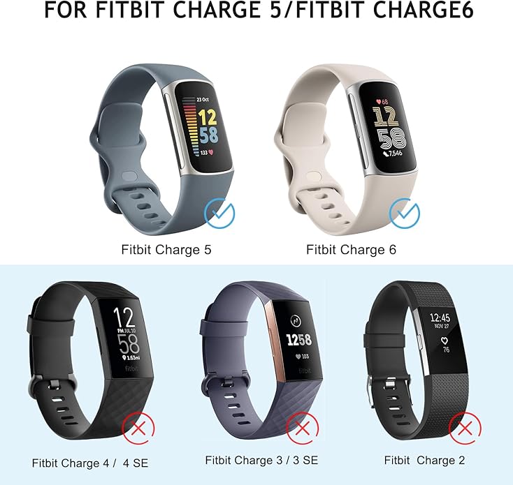 2 Pack Bands for Fitbit Charge 6 Bands Women Men, Classic Soft Straps Replacement Sport Wristbands for Fitbit Charge 5 Fitness & Health Tracker