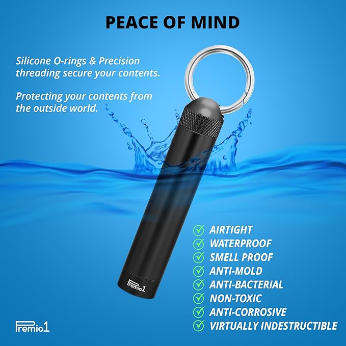 Regular Size 4” Storage Tube, Odor Locking Smell Proof, Waterproof Container, Medication Pills Supplements etc… Holds up to 85mm Length, Outdoor EDC Metal Holder, Pocket Size Travel - Black