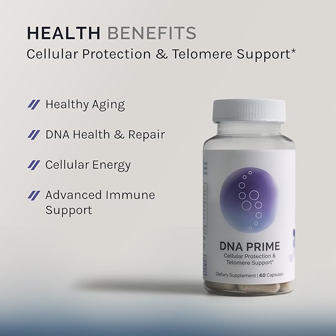 InfiniWell DNA Prime Advanced Telomere Supplements for Mitochondrial Support, Healthy Aging & Cellular Renewal - with ac-11, Activated Bromelain, Cat's Claw, Buckwheat Peptides & More (60 Capsules)