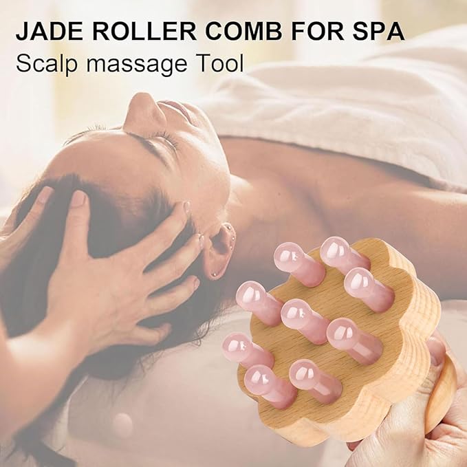 ideayard Scalp Massager,Head Scalp Comb,Rose Quartz Tooth-Wooden Comb for Head Stress Relax Massage Tool for Hair Growth Relieve Headaches