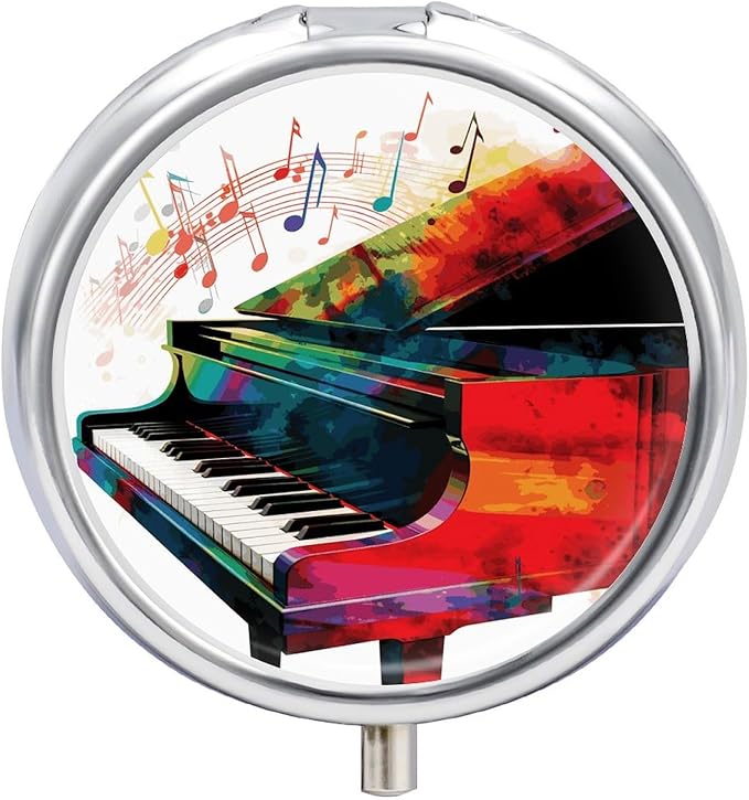 Colorful Piano Keyboard Music Pill Box 3 Compartment Decorative Metal Medicine Vitamin Organizer Personalized Medicine Organizer Travel Pillbox for Outdoor