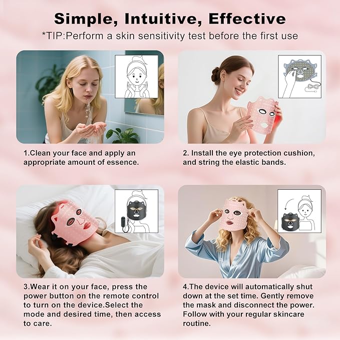 Red Light Therapy for Face, Portable Led Face Mask Light Therapy with Rechargeable Remote, 7 Color Mode Red Light Therapy with 850nm NIR, Home Use Skin Care Device (Pink)