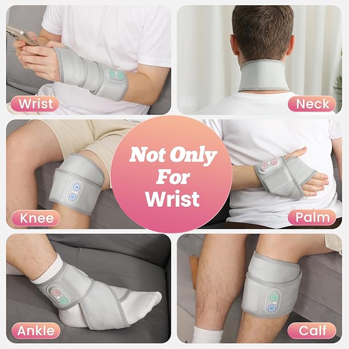 Cordless Wrist Heating Pad Wrap, Heated Wrist Brace with Vibration, Heated Wrist and Hand Massager, 3 Heat Levels, 3 Massage, Rechargeable Heating Pad for Wrist and Hand, Elbow, Ankle