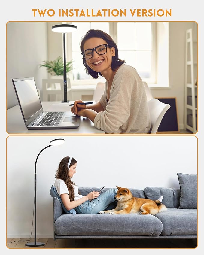 Sun Lamp, 11000 Lux Full Spectum UV-Free LED Daylight lamp Floor Lamp with 5 Modes, 3 in 1 Mount, CRI97 Adjustable 10 Brightness/Timer/Memory, Black