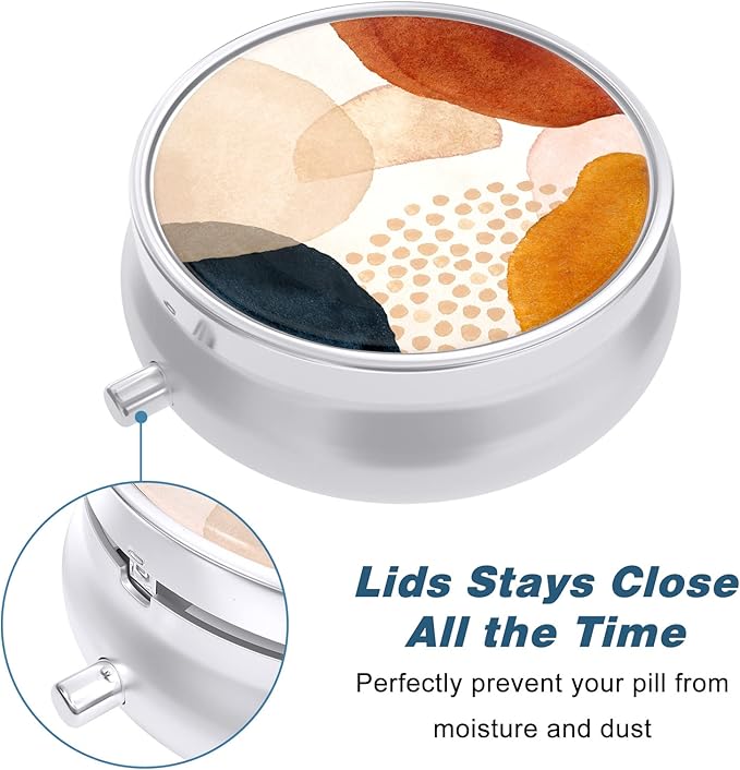 Pill Case, Cute Travel Pill Box for Purse, Moisture Proof Small Medicine Holder, Portable Pocket Medicine Organizer Dispenser to Hold Vitamins, Cod Liver Oil, Supplements, Simple Abstract Art