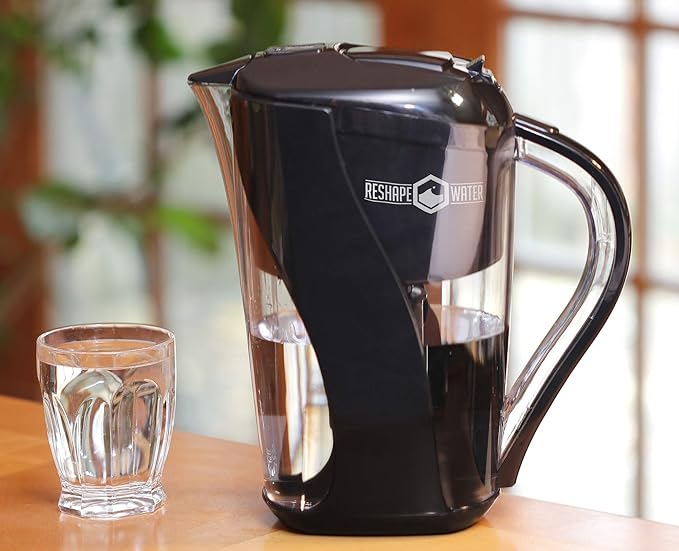 10- Cup Pitcher with 6-Stage Filter. Removes Fluoride, Chlorine, Lead, and Other Volatile Organic Compounds. Increases PH. Improves Taste. Replacement Filters Cost 25% to 33% Less.