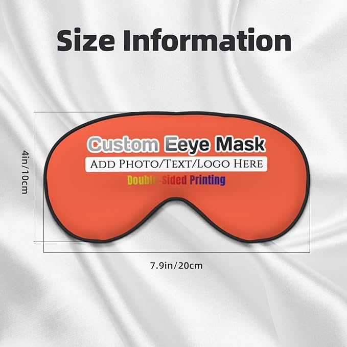Personalized Eye Masks,Customized Sleep Blindfold Eye Mask,Custom Blackout Eye Cover with Adjustable Strap for Travel and Nap Orange