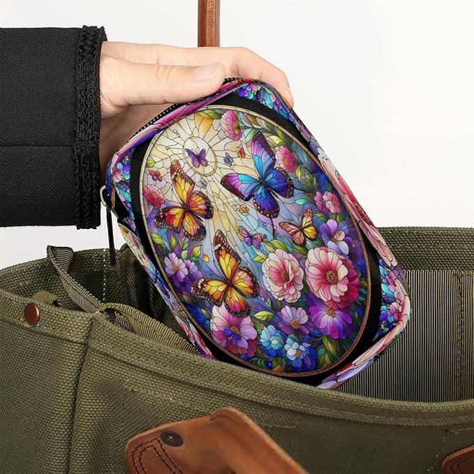 Stained Glass Butterflies Flowers Travel Pill Organizer Box Weekly Portable Pill Case Daily Pills 7 Day Small Birth Control Pills Container Removable Compartments for Medicine Vitamins Fish Oil