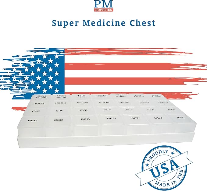 ProMed Weekly 4 Times Daily 7 Day Pill Organizer for Medication, Vitamins & Supplements | Ergonomic Pill Case with Removable Clear Compartments | BPA-Free & Medical-Grade Plastic