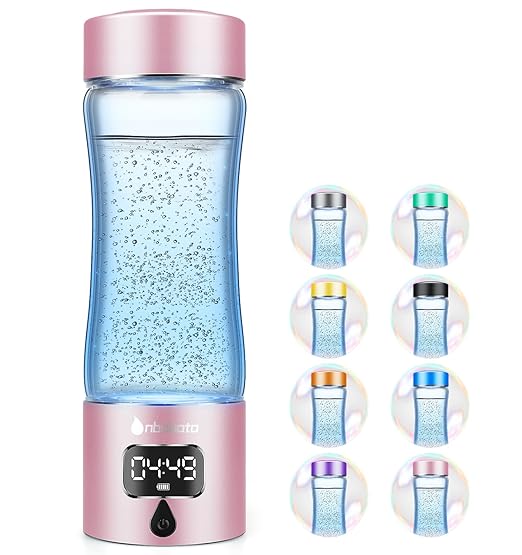 Hydrogen Water Bottle Generator, 340ml Portable Hydrogen Water Maker with SPE/PEM Technology, 5000ppb Rechargeable Ionizer Machine for Health & Wellness, BPA-Free Glass