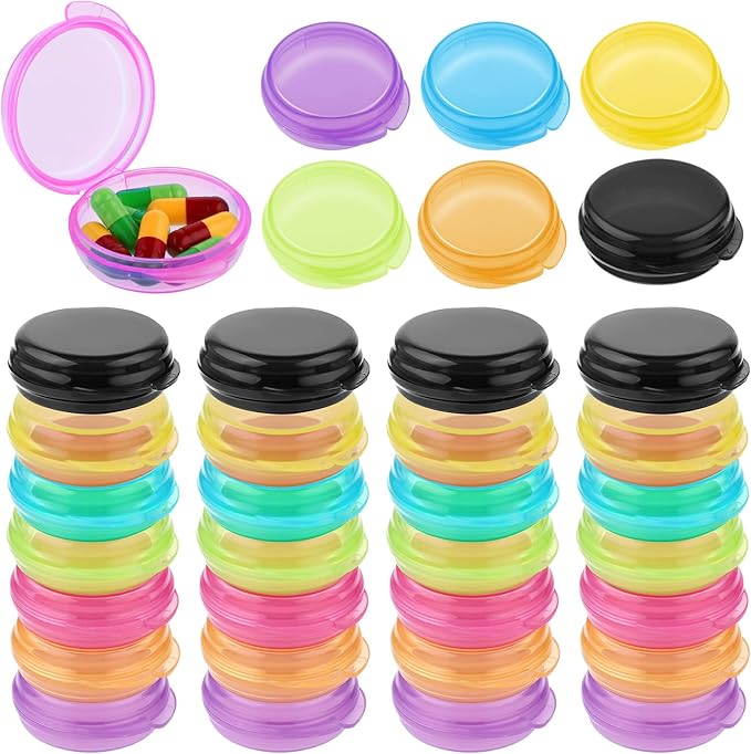 35 Pcs Mini Pill Organizer Portable Travel Pill Box Small Plastic Storage Containers Cute Pill Container Holder Round Pill Case Earplug Case Medicine Dispenser for Pocket Purse