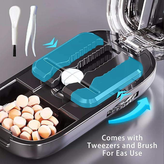 Pill Cutter (Off-White with Brush) Cutter Divider丨Pill Divider丨Pill Divider, Pill Divider for Cutting Pills, cuts Small or Large Pills in Half, Suitable for Travel, Pets