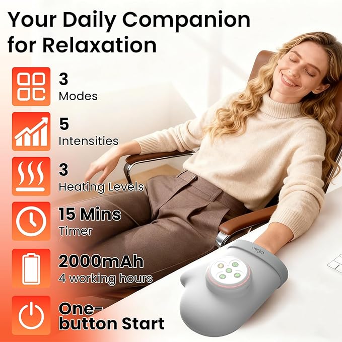 Hand Massager with Heat and Compression for Arthritis Carpal Tunnel,3 Modes, 5 Intensity & 3 Heat Therapy for Hand Wrist Pain and Stiffnes Relief,Timer & Rechargeable,Gifts for Women/Men,White