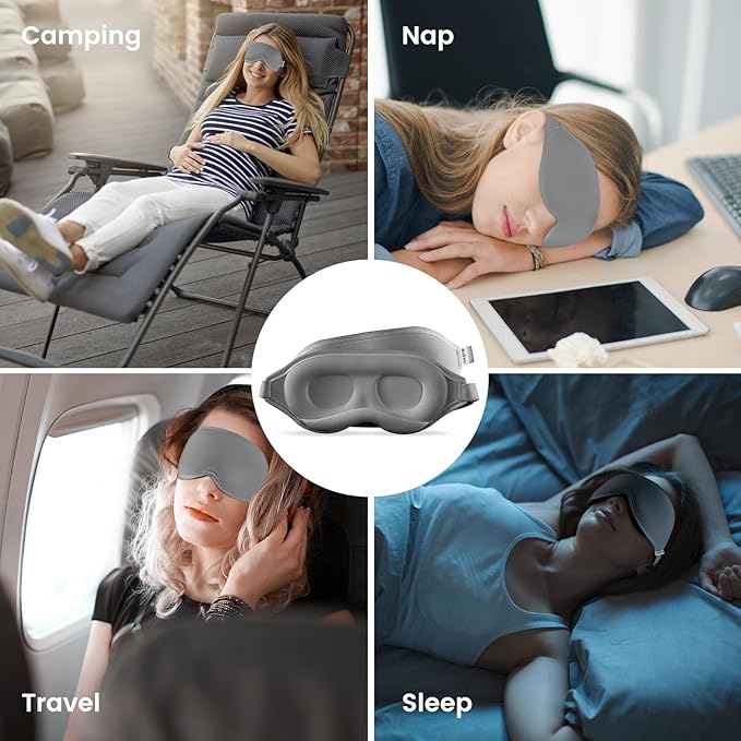 Audree Sleep Eye Mask for Men and Women - Perfect Blackout 3D Eye Mask for Restful Sleep | 100% Light Blocking with Nose Bridge Design | Soft Comfort Eye Shade Cover for Travel, Yoga, Naps (Gray)