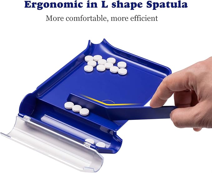 Medarchitect Right Hand Pill Counting Tray with Spatula (Blue - L Shape)
