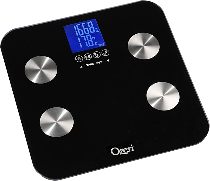 Ozeri Touch 440 lbs Total Body Weight Scale (Body Fat, Muscle, Bone, Weight & Hydration), Auto Recognition Bath Scale with Infant Tare
