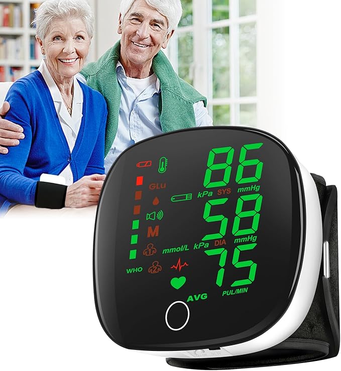 Digital Wrist Blood Pressure Monitor, Automatic BP Machine Large Tri Backlit Screen Rechargeable Pluse Rate Monitoring Meter Wrist Blood Pressure Monitor for Home Use,99X2 Reading Memory