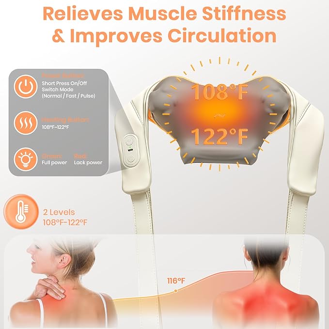 Gifts for Women / Men: 2026 NEW Shiatsu Neck Massager with Heat, Brushless Neck Massager for Pain Relief Deep Tissue with 3 Modes, Deep Kneading Shoulder and Back Massagers, Dad / Mom Gifts Birthday