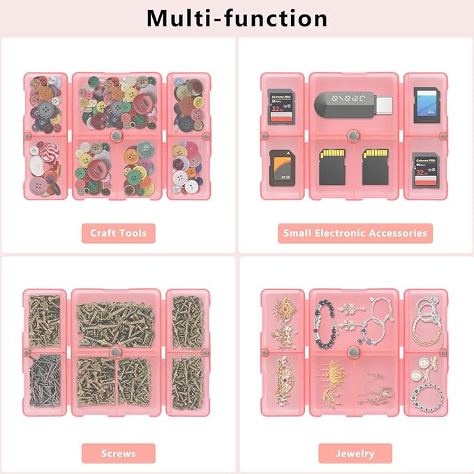 FYY Daily Pill Organizer, 7 Compartments Portable Pill Case Travel Pill Organizer,[Folding Design] Pill Box for Purse Pocket to Hold Vitamins,Cod Liver Oil,Supplements and Medication-Clear Red