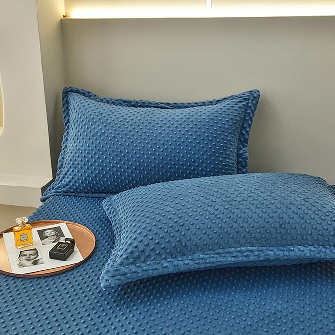 ZIQINPSQ Coral Velvet Fitted Sheet-Thickened Cold-Resistant and Warm Bed Sheets-Soft Velvet Fleece Fitted Sheets with-Elastic All Around. (Steelblue, Twin)