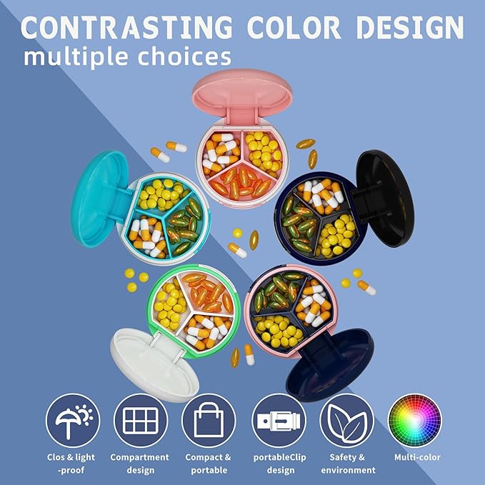 Serfeymi Small Pill Case for Purse, Unique Artistic Patterns Travel Pill Box with 4 Compartments, Portable Mini Pill Organizer for Pocket, Decorative Pill Container for Purse - Pink(Logo)