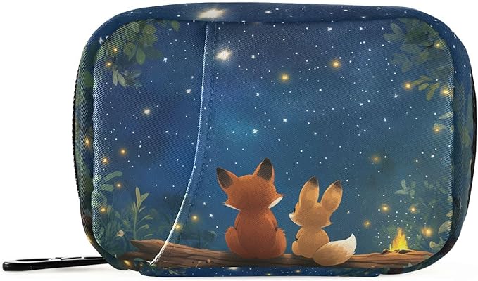 Cute Cartoon Fox Medication Organizer Bag Travel Size Full-Print Zippered Pill Case with Compartments for Handbags Backpacks & More