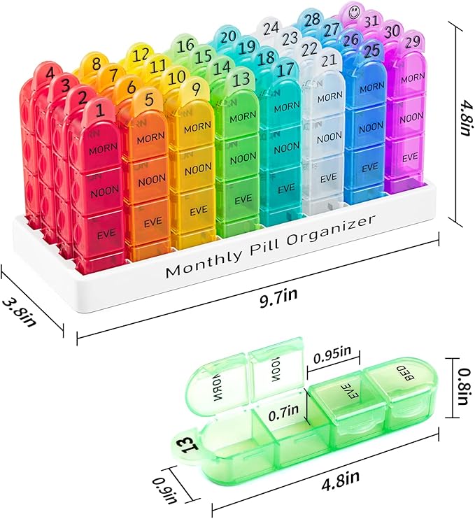 Daviky Monthly Pill Organizer 4 Times a Day, 30 Day Pill Organizer with Daily Pill Box Organizer, One Month Medicine Pill Case, 31 Day Pill Container Pill Holder to Hold Supplement and Medication