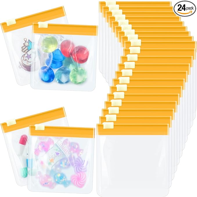 24 Pieces Pill Pouch Bags Zippered Set Reusable Translucent Medicine Organizer Sealing Travel Plastic Bags with Slide Lock for Storage(Yellow)