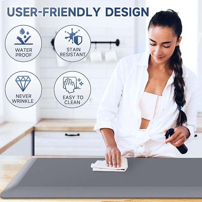 StepRite 4/5 Inch Thick Kitchen Mat Anti Fatigue Mat Kitchen Rugs Kitchen Decor Non-Slip, Stain & Water Resistant, Kitchen Mats Desk Mat for Kitchen, Office, Workshop, Grey, 17'' x 47''