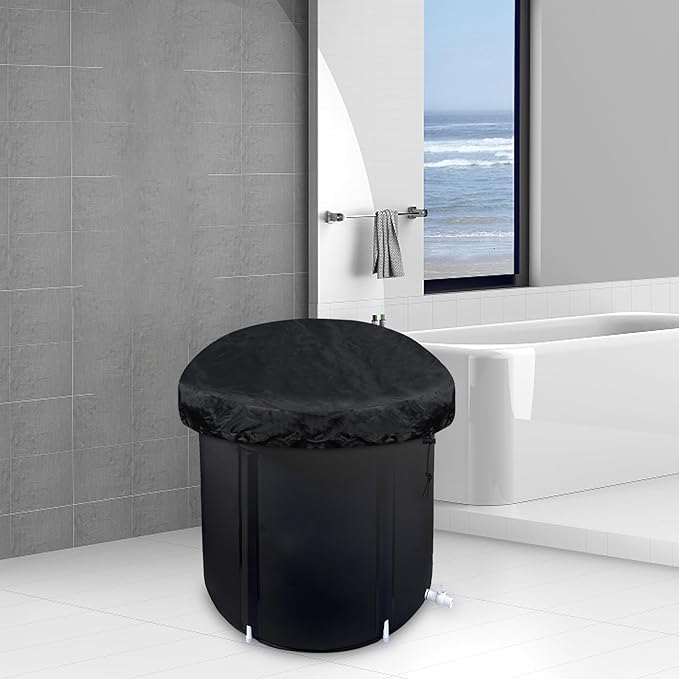 Klmnop Portable Ice Bath Cover, 32 Inch Waterproof Ice Tub Cover with Drawstring for Ice Plunge Tub and Cold Bath Tub(Black)