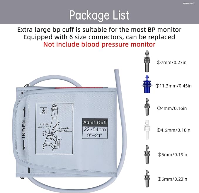 Extra Large Blood Pressure Cuff, 9”-21” (22-54CM) XL Cuff Compatible with Omron BP Monitor, Replacement X-Large Cuff for Adult Big ARM, with 6 Connectors