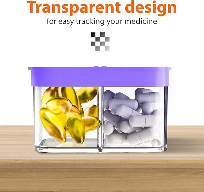 Extra Large Weekly Pill Organizer - XL Vitamin Holder with 7 Detachable AM PM Compartments - Portable Medicine Dispenser for Home and Travel, Big Supplement Container for Weekly or Daily Use, Purple