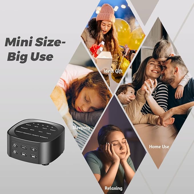 Sleepbox Sleep White Noise Sound Machines with 25 Soothing Sounds 36 Volume Levels 5 Timers Visible Sound Catalog Portable Size Memory Function for Home Office and Travel