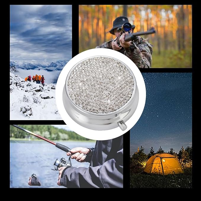 Bling Pill Box, 3 Compartment Medicine Pill Case Holder, Bling Crystal Rhinestones Waterproof Pocket Pill Case ound Medicine Organizer for Vitamin/Fish Oils/Supplement. (Silver)