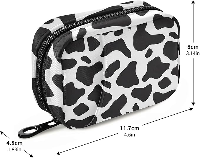 Black Cow Print Pill Organizer Case Simple Animals Skin 7 Day Travel Pill Box with Zipper Portable Weekly Vitamin Medicine Supplement Holder Pouch Bag