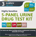Exploro 5 Panel Drug Test Kit – At Home Urine Drug Test for THC, Cocaine, Opiates, Amphetamines & Benzodiazepines – Rapid & Accurate & Easy At Home Drug Testing Strips (Pack of 3)