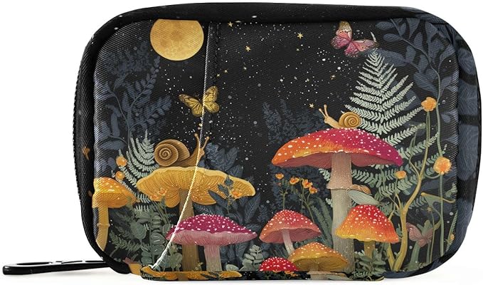 Snail Mushroom Pill Box 7 Day Pill Case Travel Pill Organizer Bag Container for Medicine with Zipper Portable Weekly Case Compact Size for Medicine, Vitamin, Supplement
