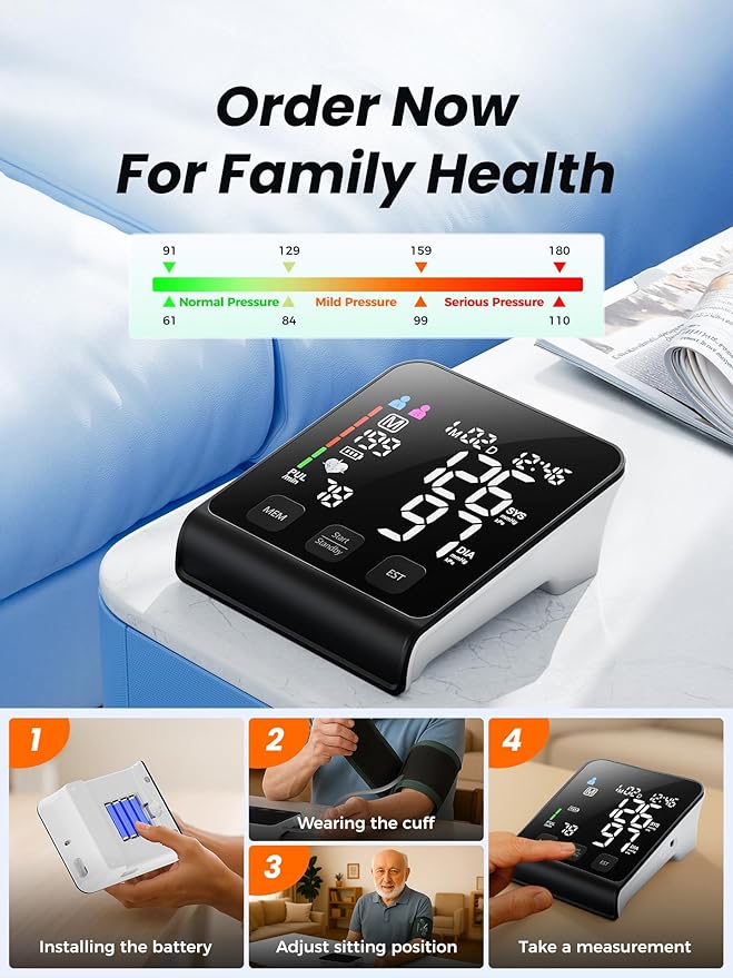 Upper Arm Electronic Blood Pressure Monitor, Automatic Upper Arm Blood Pressure Monitor,Wide-Range Cuff, Large LED Backlit Display,Accurate Automatic Digital BP Monitor