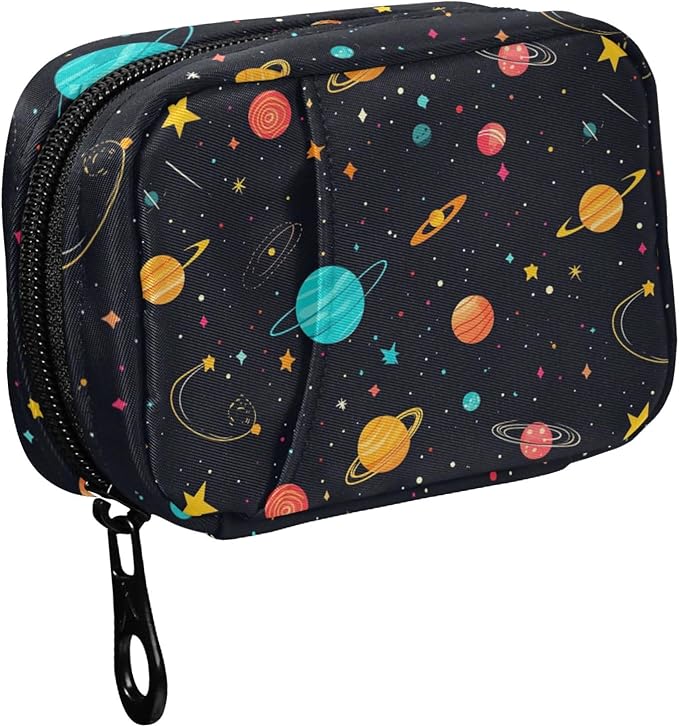 Fustylead Galaxy Constellation Universe Cartoon Flat Pill Organizer and Storage Weekly with Zipper, Removable Pill Box Portable Medicine Organizer for Vitamin Fish Oil Supplement