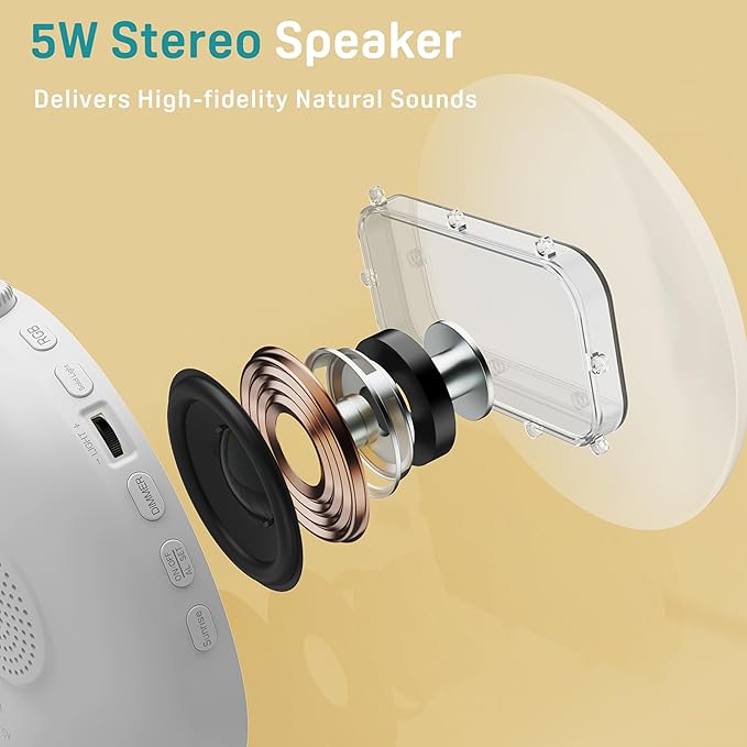 Sunrise Alarm Clock White Noise Sound Machine with 25 Soothing Sounds, 17 NightLights, Bluetooth Speaker Wake Up Light Alarm Clock for Bedrooms, Heavy Sleepers, Baby, Kids, Adults, Seniors, Ideal Gift