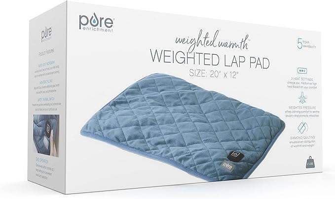 Pure Enrichment WeightedWarmth - 2-in-1 Weighted Lap Pad with Warmer (20” x 12”) 2 lbs, 3 Warmth Settings, BPA-Free, Non-Toxic Beads, & Soft Micromink — Ideal for Kids, Travel & Back Pain, or Cramps