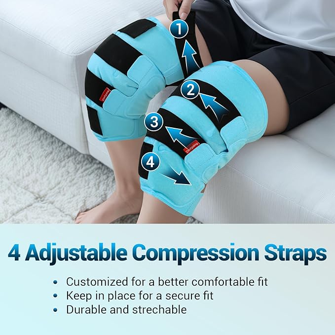 Comfytemp Large Knee Ice Pack Wrap Reusable Gel, Knee Cold Compress Brace for Injury, Pain Relief, Replacement Recovery, Arthritis, ACL, After Surgery, Running Essential, 23.6"x11.8", 2 Gel Packs