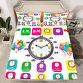 Educational Fitted Sheet Queen, Time Learning Bedding Set for Kids Boys Girls Time Colock Bed Sheet Set Educational Bed Cover Lightweight Bed Set (No Flat Sheet)