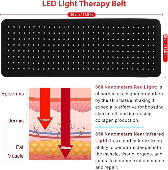 LOVTRAVEL New 31.5'' X 11.8'' LED 660nm Red Light and 850nm Near Infrared Light Therapy Devices Mat Large Wearable Pads Belt Wrap for Body Pain Relief