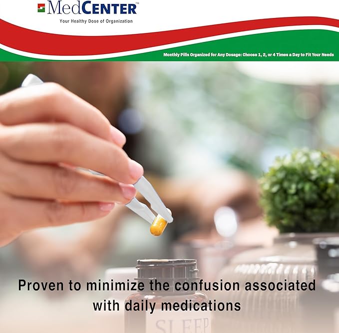 MedCenter AM/PM Pill Organizer HSA/FSA – 31 Day Monthly Pill Box with 2 Daily Compartments (AM & PM), Easy-Open Lids, Bonus Pill Box & Tweezers – Medication Organizer for Vitamins & Prescriptions